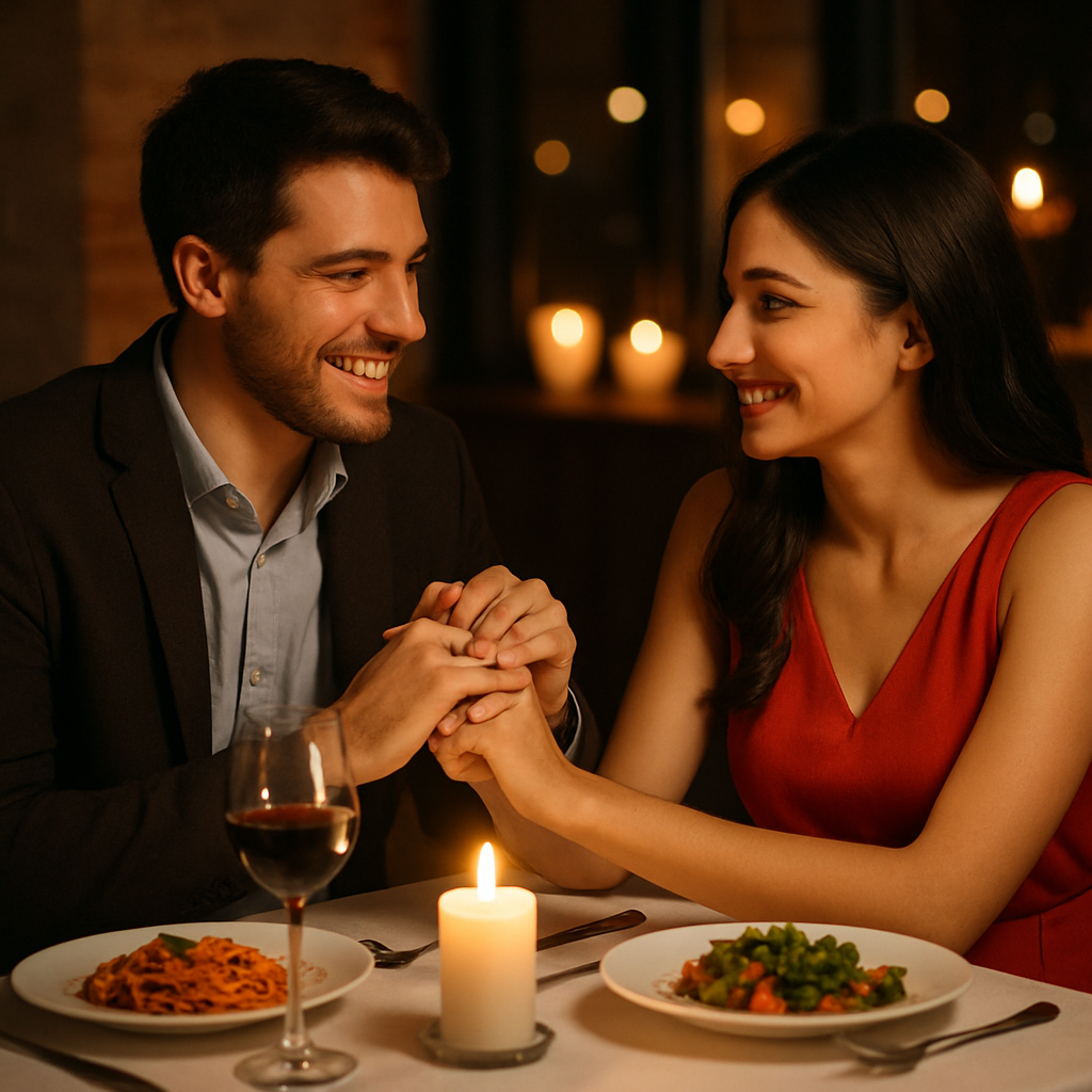 Pareja disfrutando de una cena romántica
